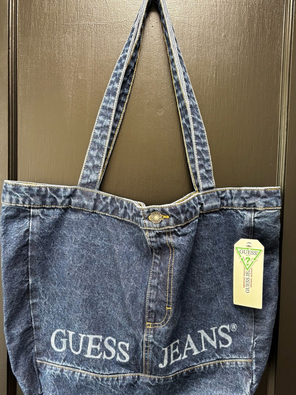 Guess Denim Tote Bag - Dark Blue with White Logo